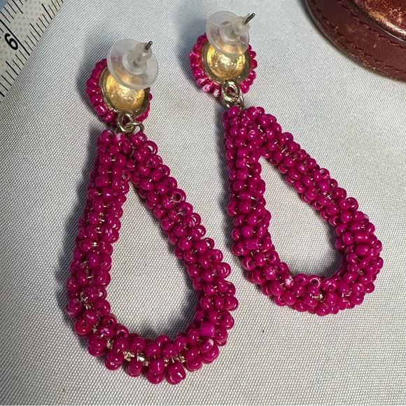 Large drop dangle pink seed bead earrings - Picture 6 of 6